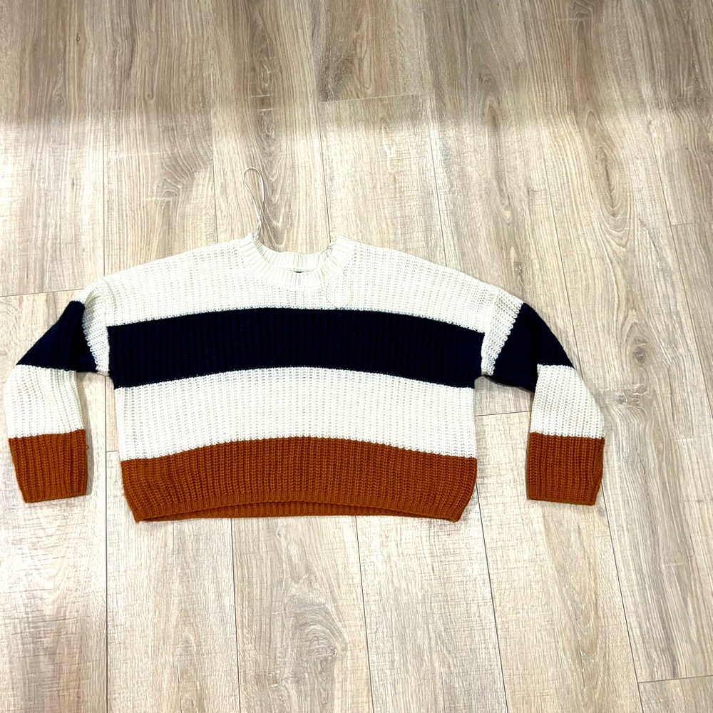 Stripe Brushed Knit Cropped Sweater